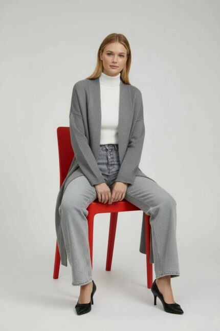 GRAY WOMEN KNIT SOFT CARDIGAN