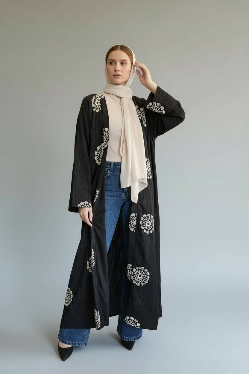 Photoroom-20251212_135405624 Patterned Black Soft Linen Cardigan - Image 1