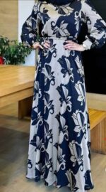 B&W Patterned Satin summer Dress - Image 2